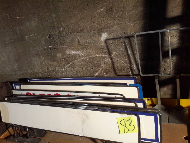 lot 83 image: 12, stand up displays 36in x 6 in h display.. Polished chrome frame
