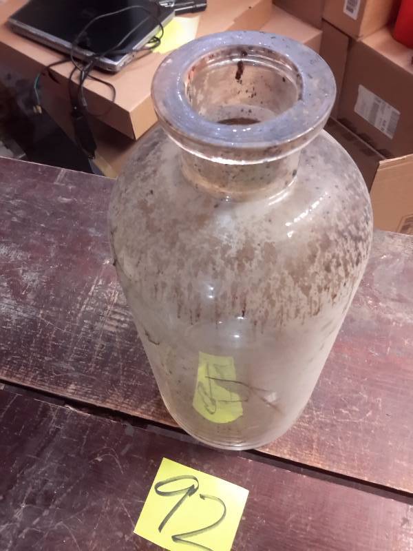 lot 92 image: Large Heavy Glass Pharmacy Bottle.. Approx 14in h
