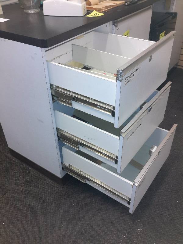 lot 11 image: Work Counter with Drawers Sink and opening for Refrigerator.