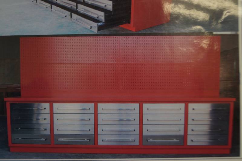 lot 58 image: Large Steel Workbench With 20 Stainless Drawers