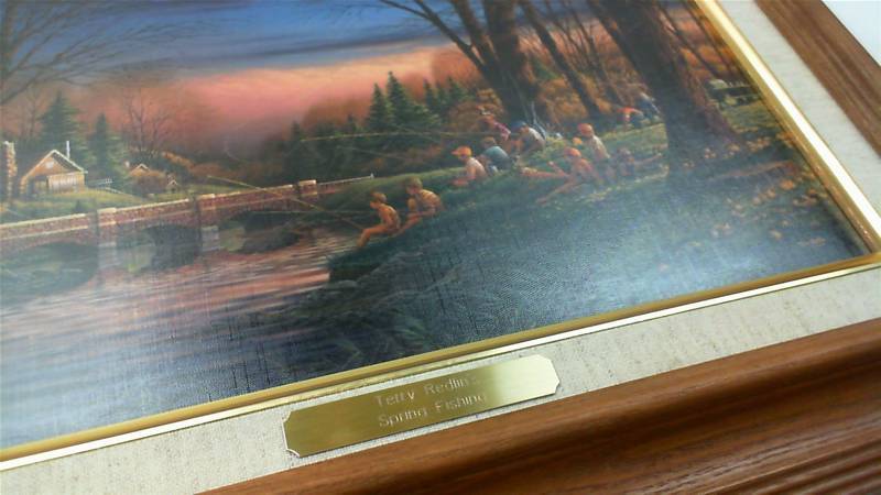 lot 14 image: Terry Redlin 1994 Spring Fishing Master Stroke print 19x13.5 in frame