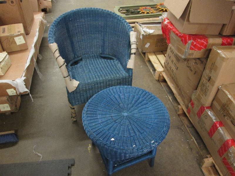 Blue Wicker Chair with accent table...