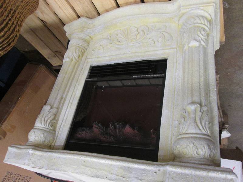 Electric Faux Stone Fireplace out o...