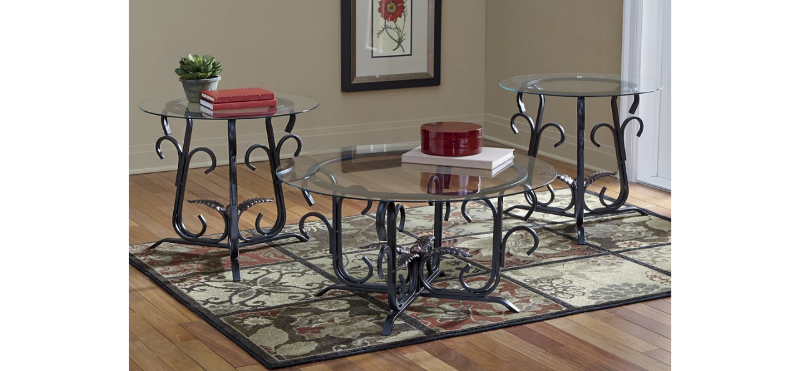 3-Piece Glass Top Golden Leaf Table...