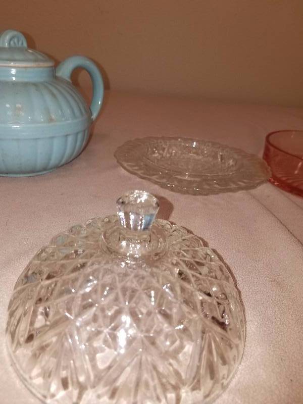 Depression Glass and Teapot