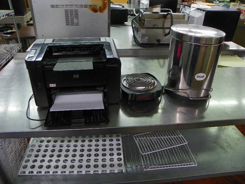Printer, Trash Can and Hot Plate