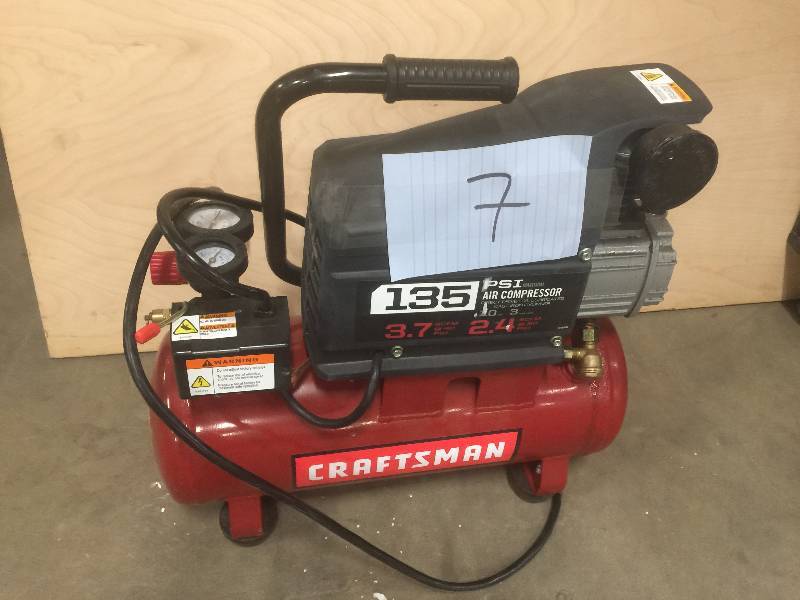 lot 7 image: Craftsman 3 Gallon 1.0 HP Oil-Lubricated Air Compressor used in working conditions