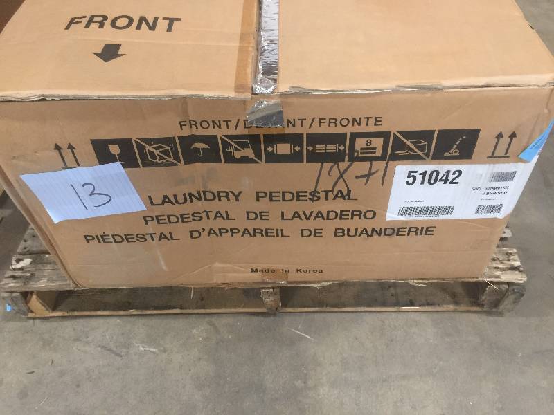 lot 13 image: Kenmore Elite 51042 13.9 Laundry Pedestal w Storage Drawer - White open box never used