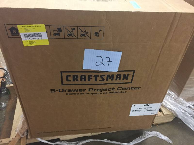 lot 27 image: Craftsman 26 in. 5-Drawer Homeowner Rolling Cabinet - Red Item 11654  open box never used