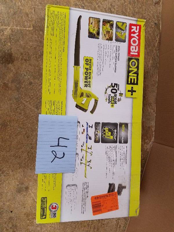 lot 42 image: Ryobi One 18V Lithium Hybrid Dual Power Hard Surface Blower never used