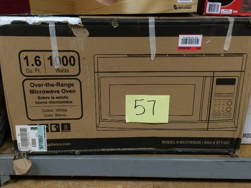 lot 57 image: Magic Chef 1.6 cu. ft. Over the Range Microwave in White open box