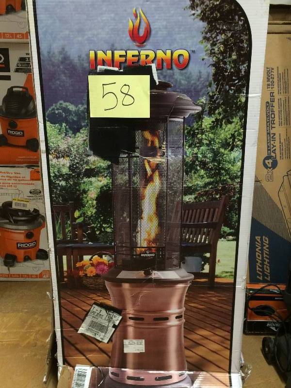 lot 58 image: Inferno 36,000 BTU Retractable Propane Gas Patio Heater open box never used