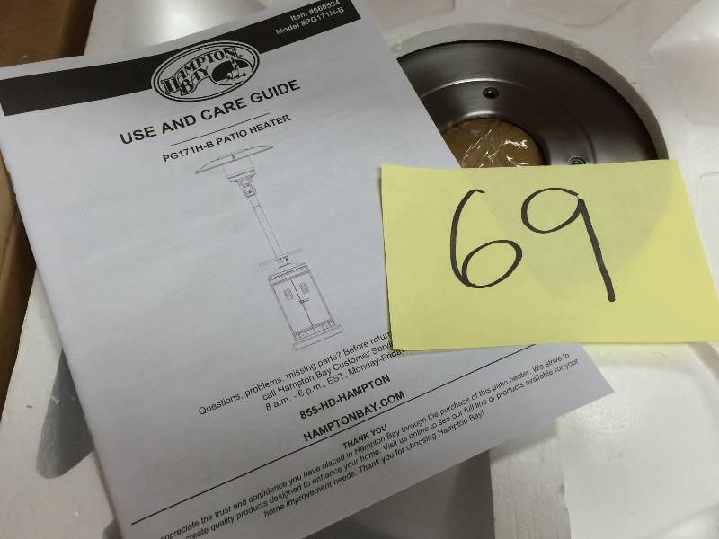 lot 69 image: Hampton Bay 45,000 BTU Propane Gas Patio Heater open box never used