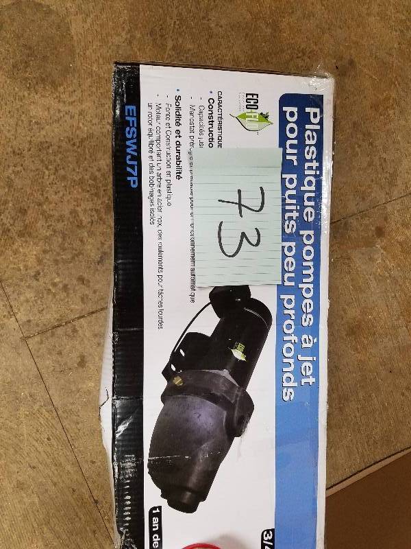 lot 73 image: ECO-FLO Products EFSWJ7P Shallow Water Well Jet Pump, 34 HP, 14.1 GPM open box