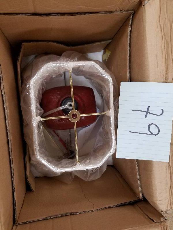 lot 79 image: Kenroy Home Onoko 31 in. Crimson Red Table Lamp open box never used