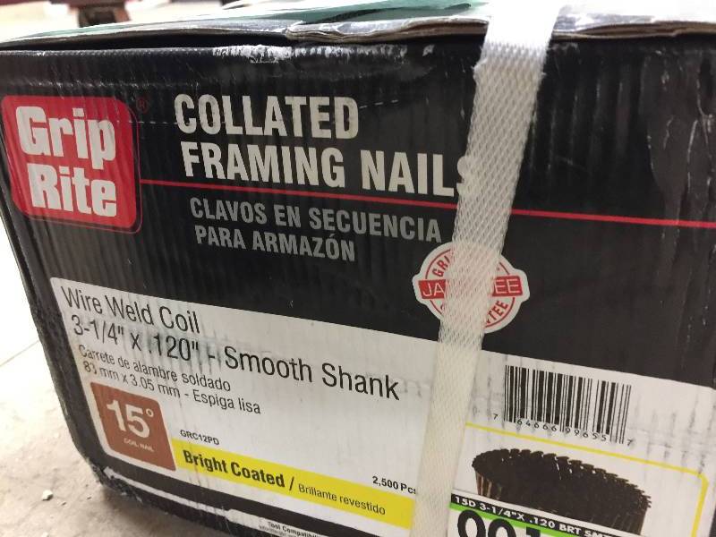 lot 82 image: Box of Grip Rite Coil Framing Nail 15  New