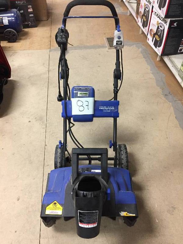 lot 87 image: Snow Joe iON18SB-HYB 40V 4.0 Ah Hybrid Cordless or Electric Cordless Snow Blower in like New conditions
