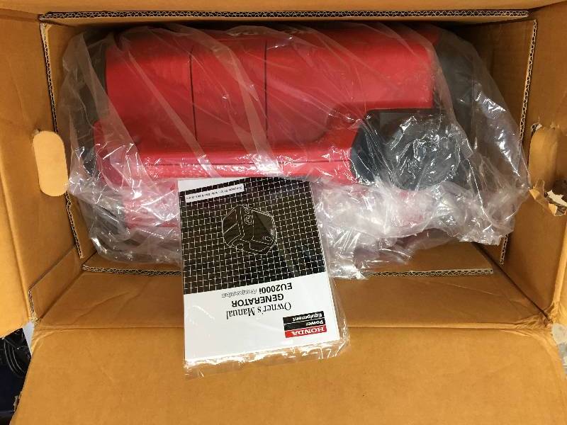 lot 90 image: Honda 2,000-Watt Super Quiet Gasoline Powered Portable Inverter Generator with Eco-Throttle and Oil Alert open box never used