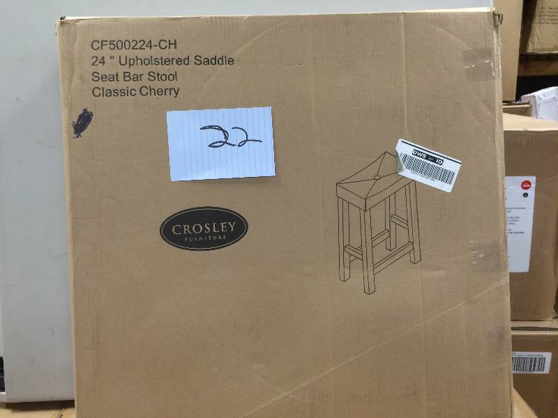 Crosley Furniture CF500224-CH Upholstered Saddle Seat Bar Stool in Classic Cherry Finish with 24 Inch Seat Height New