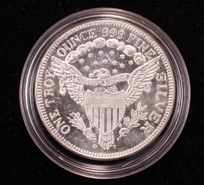 lot 06 image: 1 TROY OZ. .999 FINE SILVER DRAPED BUST DESIGN IN AIRTITE HOLDER