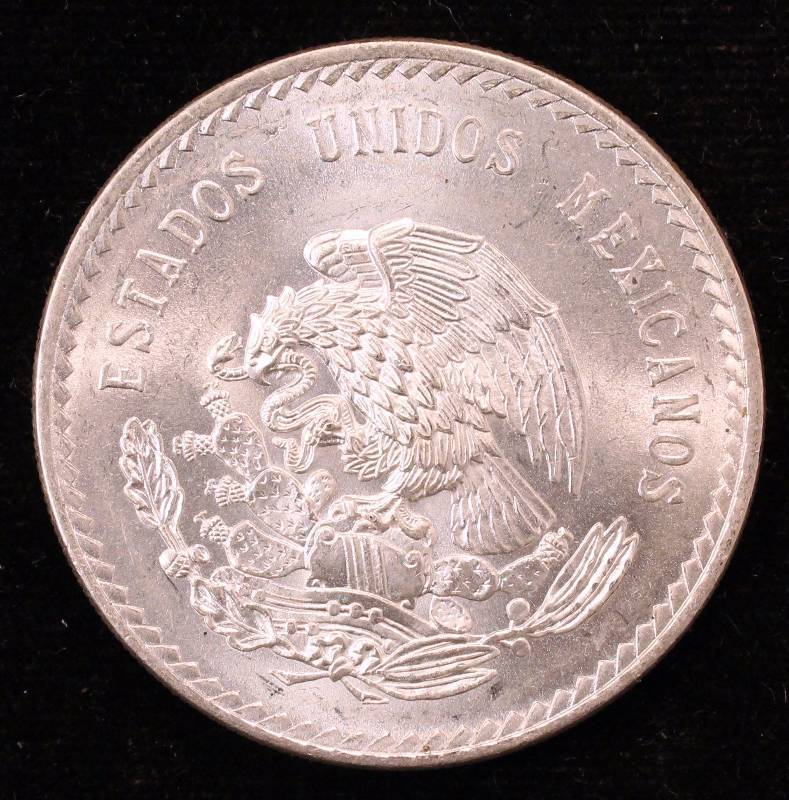 lot 12 image: 1948 MEXICO SILVER 5 PESOS BU (30 GRAMS, 90% SILVER)