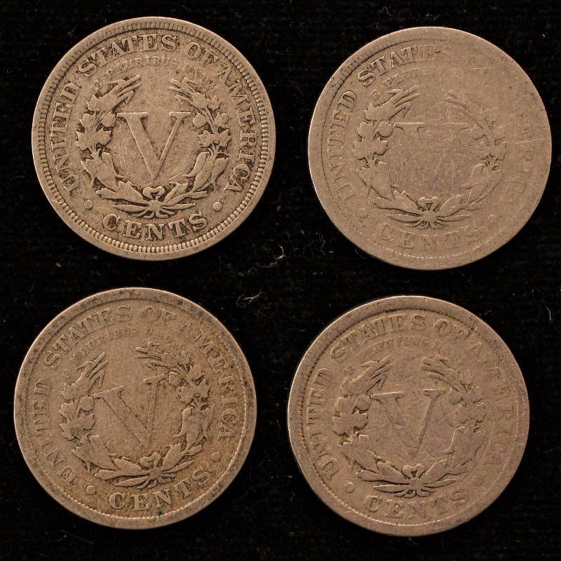 lot 22 image: GROUP OF 4 LIBERTY V NICKELS 1900-1903-1906-1911