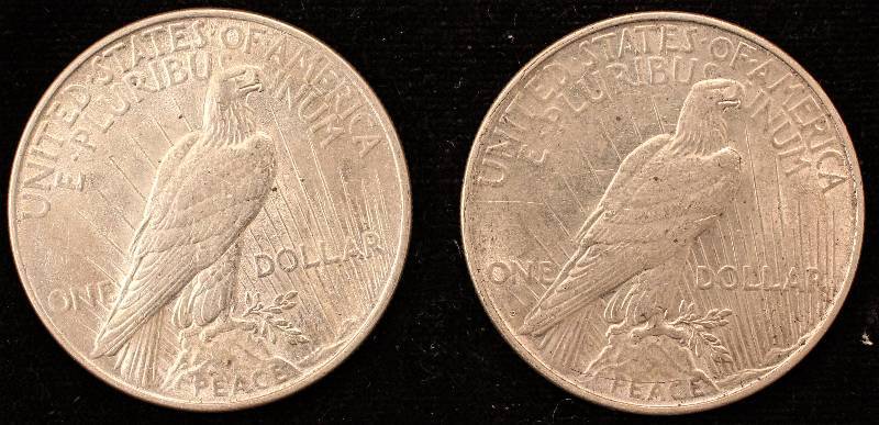 lot 34 image: GROUP OF 2 AU-UNC PEACE SILVER DOLLARS 1922P & 1922D