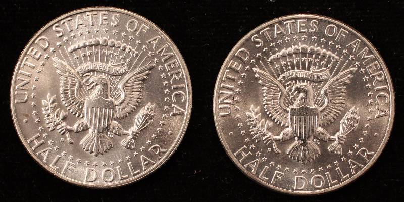 lot 36 image: GROUP OF 2 BU 1964 KENNEDY SILVER HALF DOLLARS
