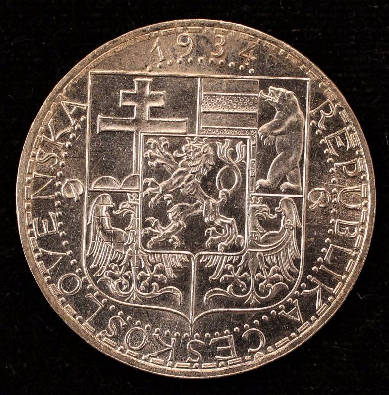 lot 39 image: 1934 CZECHOSLOVAKIA 20 KORUN BU (12 GRAMS - 70% SILVER)