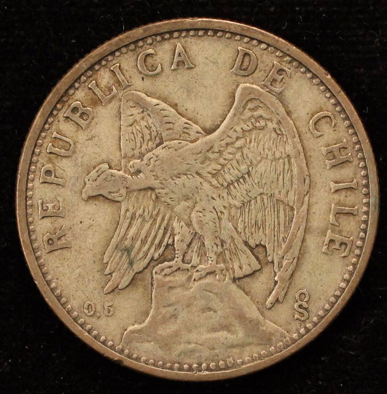 lot 49 image: 1927 CHILE SILVER 2 PESOS VF (18 GRAMS - 50% SILVER)