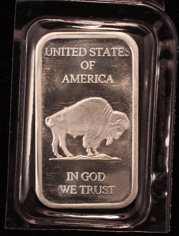 lot 56 image: 1 TROY OZ. .999 FINE SILVER BAR INDIAN BUFFALO SEALED