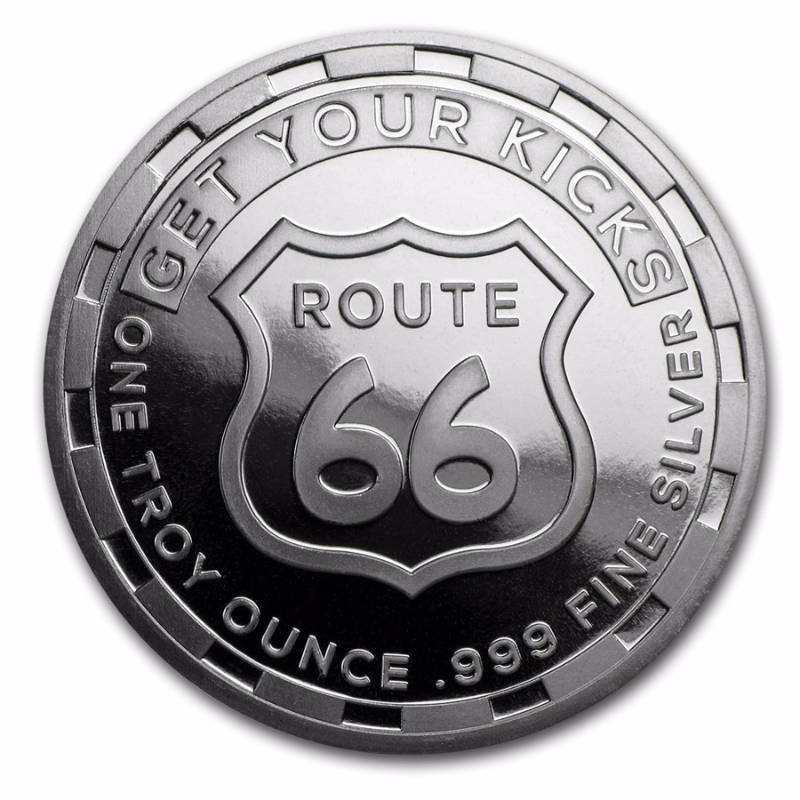lot 10 image: 1 TROY OZ. .999 FINE SILVER ROUTE 66 DESIGN