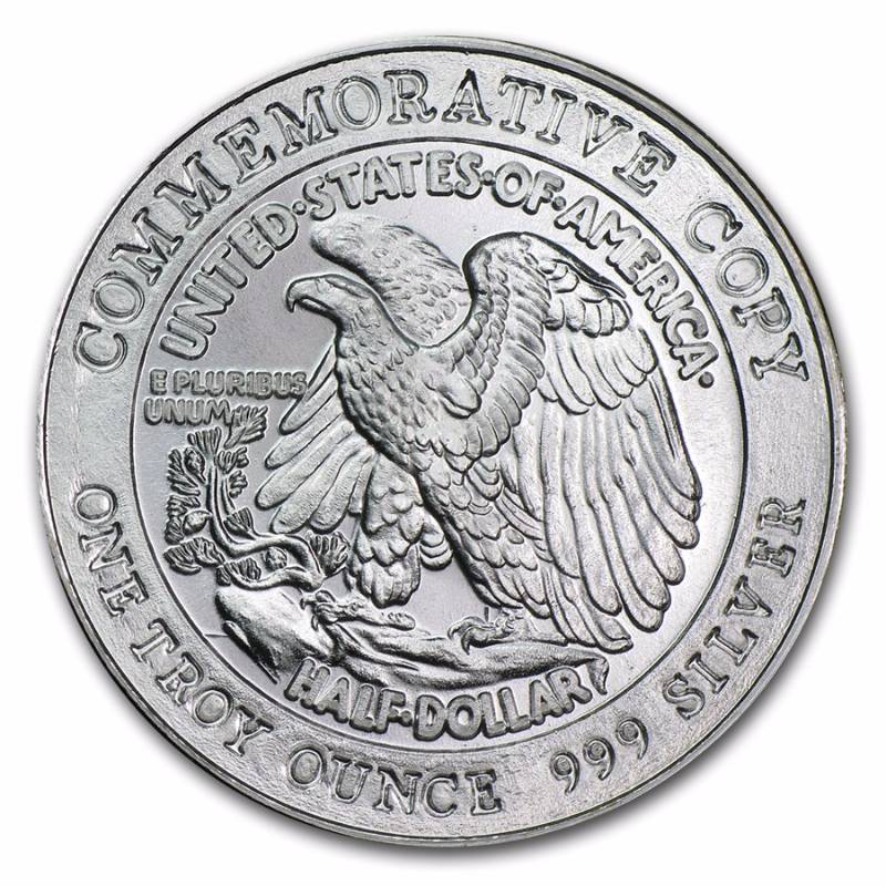 lot 15 image: 1 TROY OZ. .999 FINE SILVER WALKING LIBERTY DESIGN IN AIRTITE HOLDER