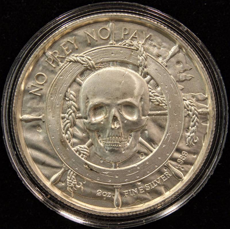 lot 24A image: 2 TROY OZ. .999 FINE SILVER PRIVATEER WALK THE PLANK IN AIRTITE HOLDER