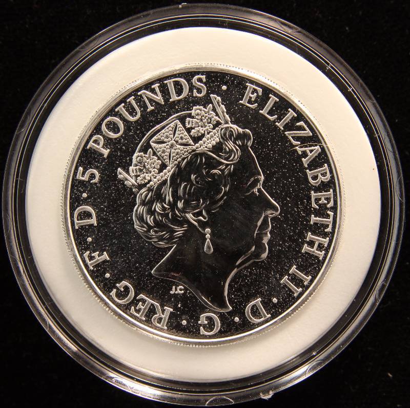 lot 30B image: 2017 GREAT BRITAIN 2 TROY OZ. .999 FINE SILVER QUEENS BEAST IN AIRTITE HOLDER
