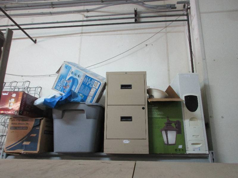 misc lot - 150 gram dispenser, lights, file cabinet, intex pool, everything on top shelf
