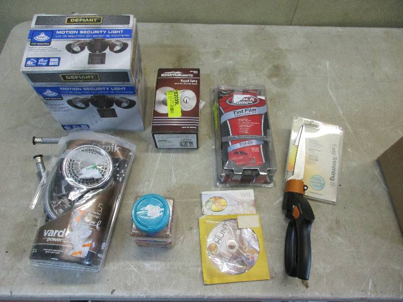 MISC box motion light - door handle - shower head - window tint kit - Wii The Hunt game -pivoting trimming sissors
