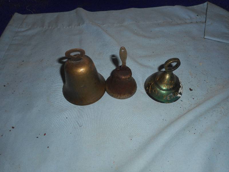 lot 73 image: 3 ANTIQUE BRASS BELLS