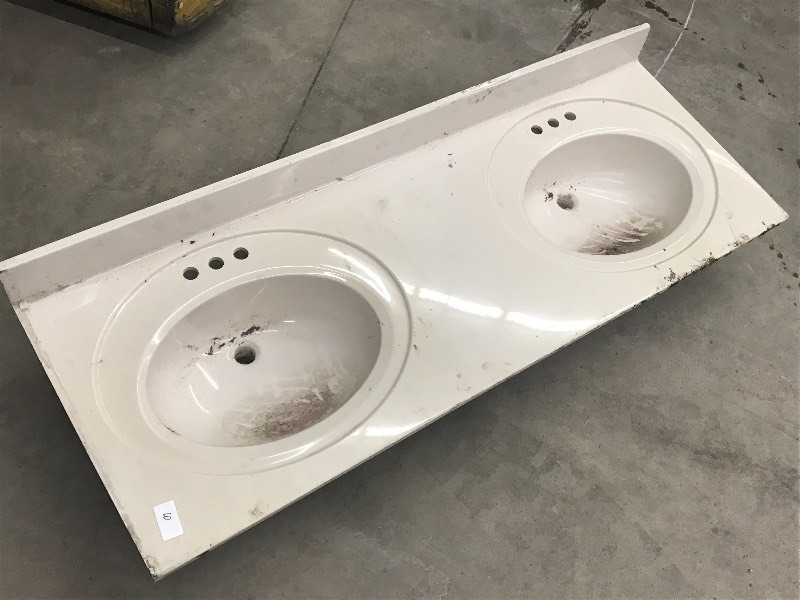 lot 10 image: 60 Double Bowl Vanity Top With Bac...