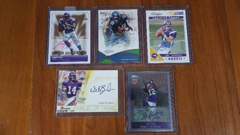 Group of 5 Autographed Rare Minnesota Vikings Cards
