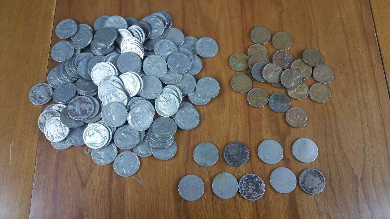 Large Group of V Nickels, Buffalo Nickels, and Wheat Cents