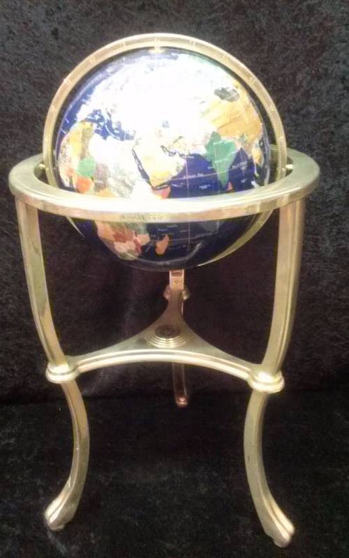 Globe with Brass Stand, Beautiful Continent Inlays, 34x19