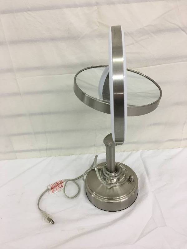 lot 27 image: Zadro Dimmable Sunlight Vanity Mirror, Satin Nickel, 10X-1X retail $91