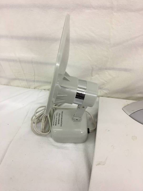 lot 92 image: Floxite Fl-615 15x Supervision Magnifying Mirror Light, White, Frosted White retail $65 and a tanita scale