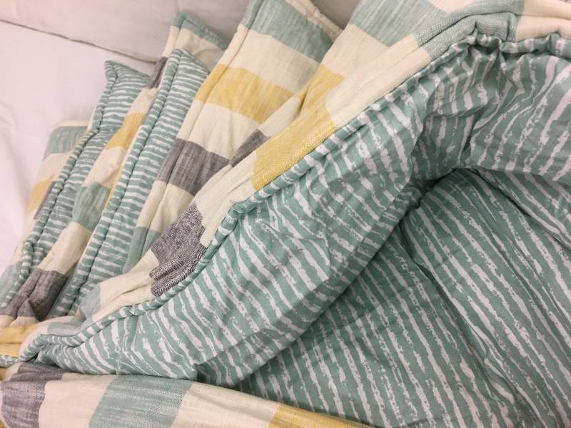 lot 43 image: Kas blue yellow and grey king comfroter with pillow case