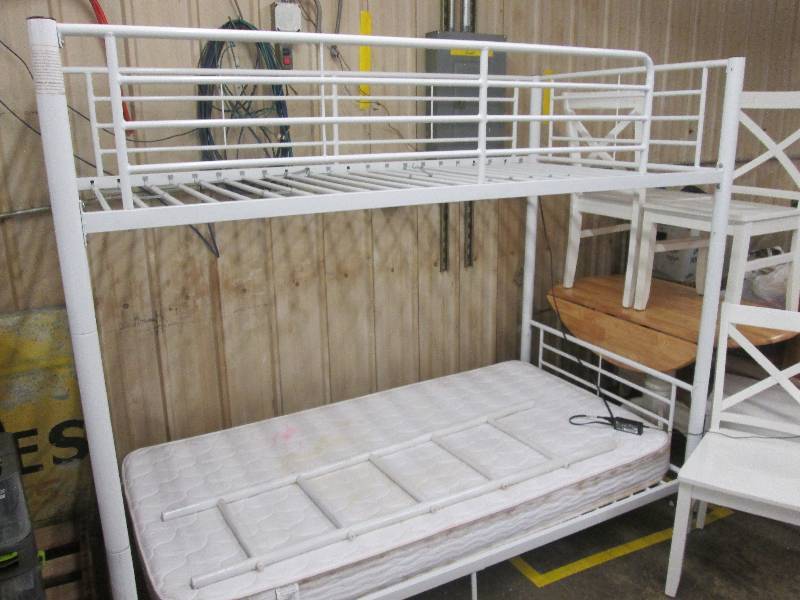 White Metal Bunk Bed Set with Woode...