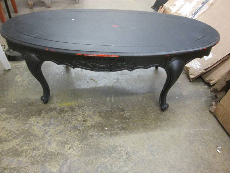 46 Inch Black Painted Carved Coffee...