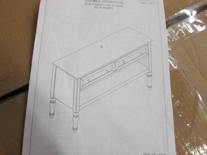 lot 229 image: Oak TV Stand open box Retail $199.0...