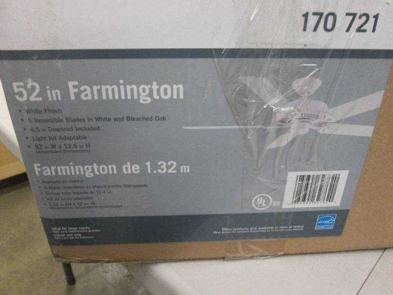 lot 76 image: Farmington 52 in. Indoor White Ceil...