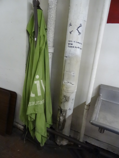 Large patio umbrella with base. Met...